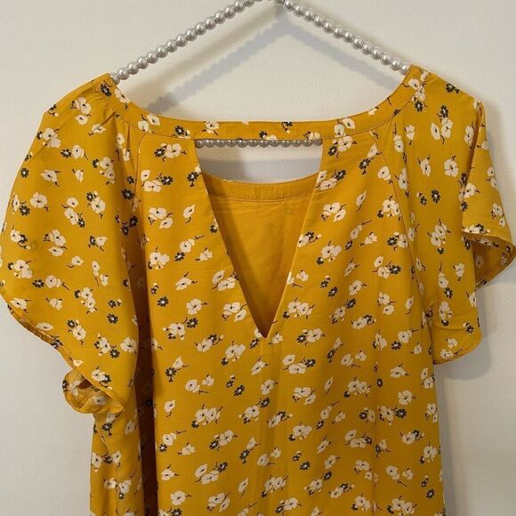Abercrombie & Finch Floral Flutter Sleeve Dress Yellow Large princess preppy - Picture 8 of 15